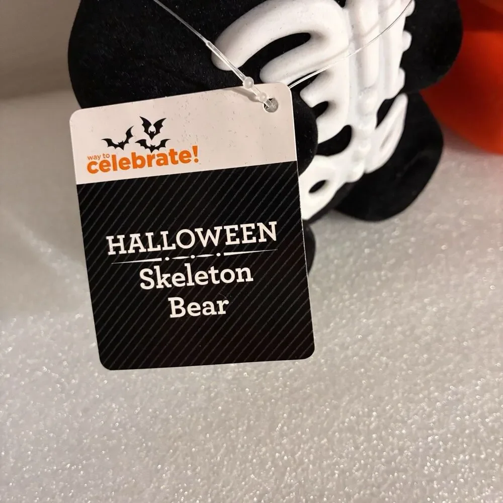 Halloween Skeleton felt Bears, 2 black and 1 orange 7 inches tall. New with Tags